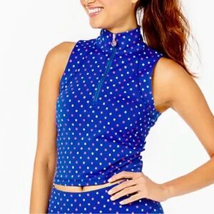 NWT Lilly Pulitzer Luxletic Callie Half Zip UPF 50+ Top Blue Size XXL